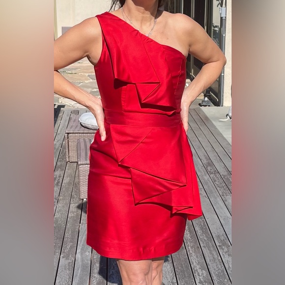 SHOSHANNA Red One Shoulder 100% Silk Cocktail Dress - Picture 5 of 5